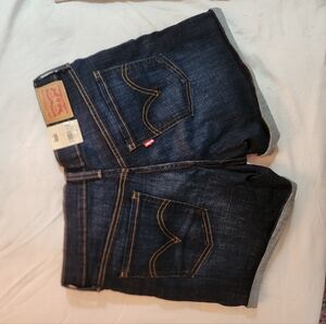Levi's Women's Dark Blue Denim Rolled Cuff Shorts